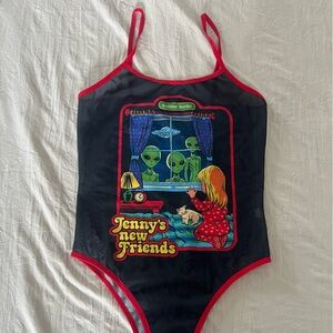 SHEIN Black Red Graphic Bodysuit